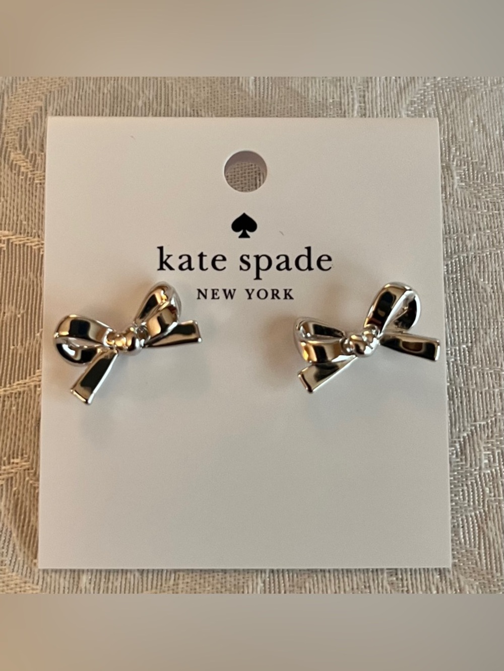 Kate Spade Silver Bow Earrings with Kate Spade Dust Bag NWT